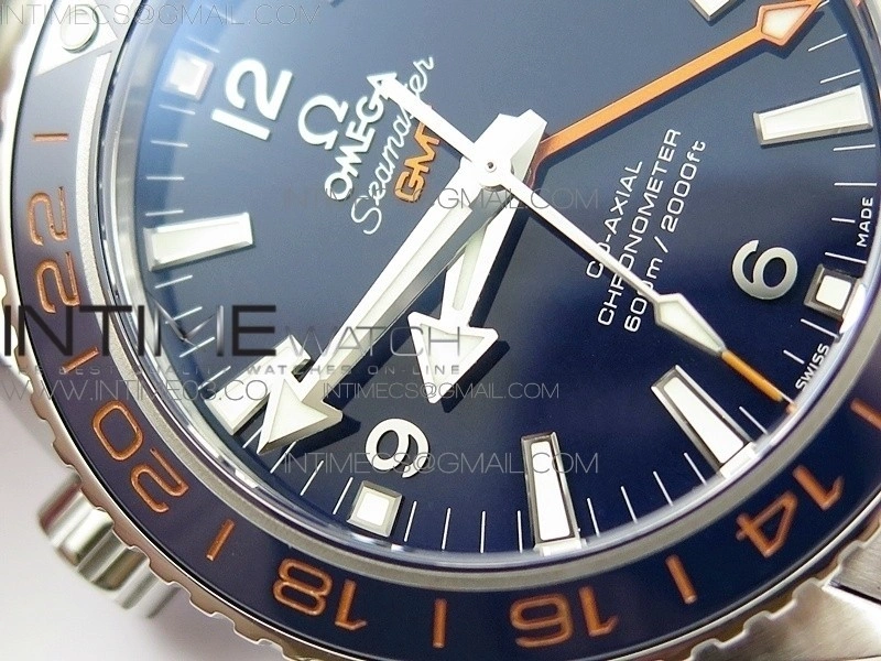 Planet Ocean 600M Co-Axial GMT 43.5mm VSF 1:1 Best Edition Blue Dial Blue Ceramic Bezel on SS Bracelet A8605 Super Clone